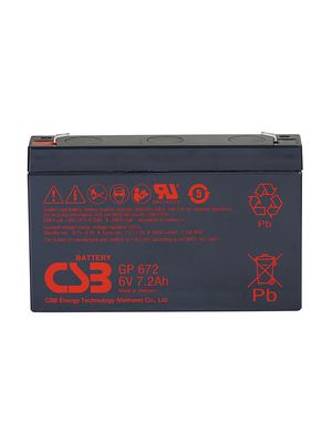 GP672F1 | CSB Energy Rechargeable Battery, Lead-Acid, 6V, 7.2Ah, Blade ...